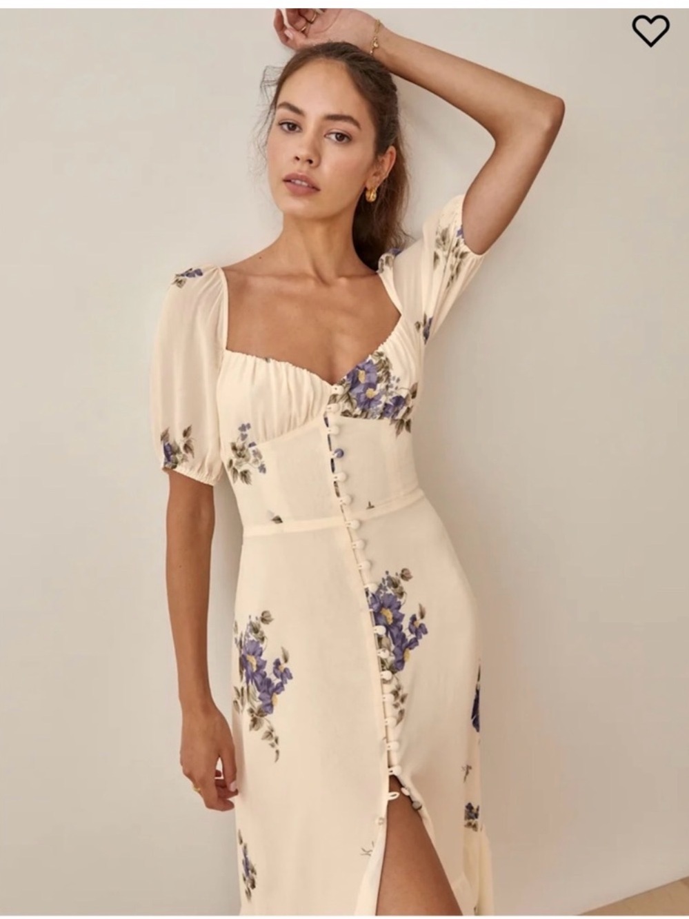 Reformation Parke Midi Dress Roquefort Floral Ivory Size 4 - Picture 2 of 13